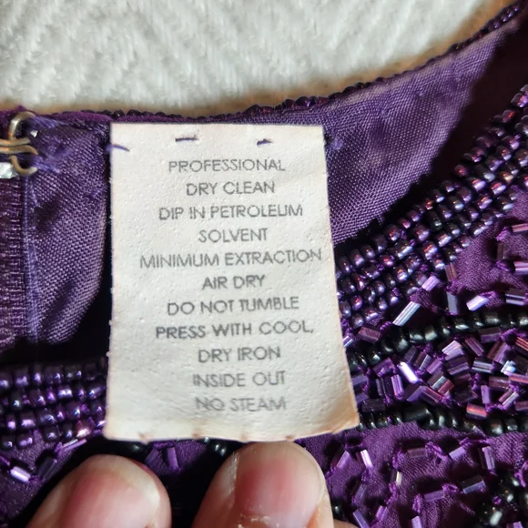 Vintage Stenay Plum Purple Glass Beaded 100% Silk Maxi Dress Womens Size 14 - Picture 10 of 15